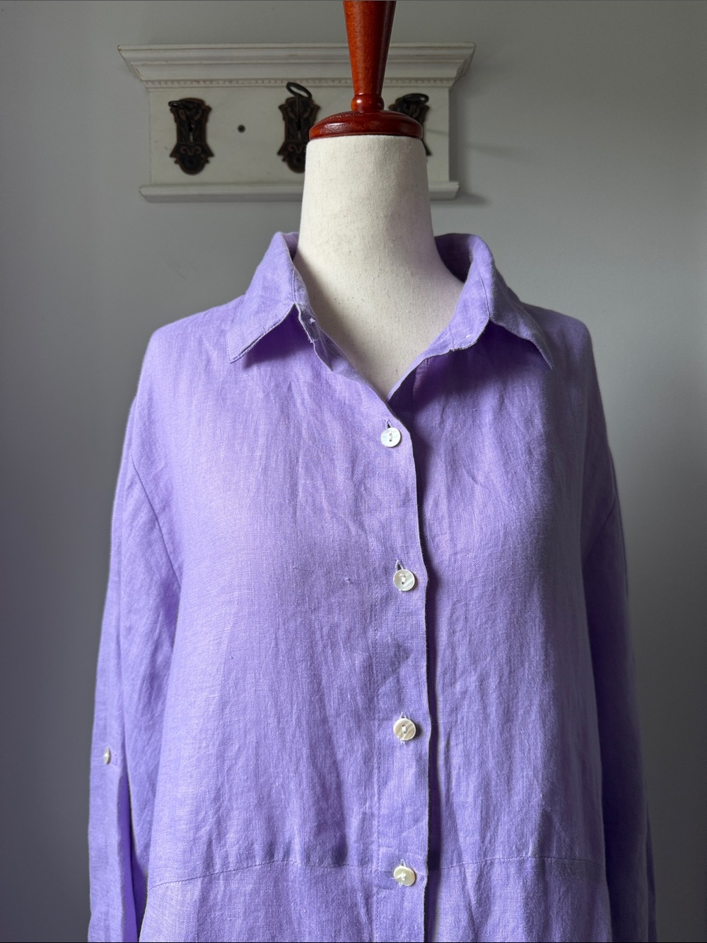 Perry Walker the Sydney Lavender Button-Front Maxi Shirt Dress - 100% Linen - Picture 3 of 11
